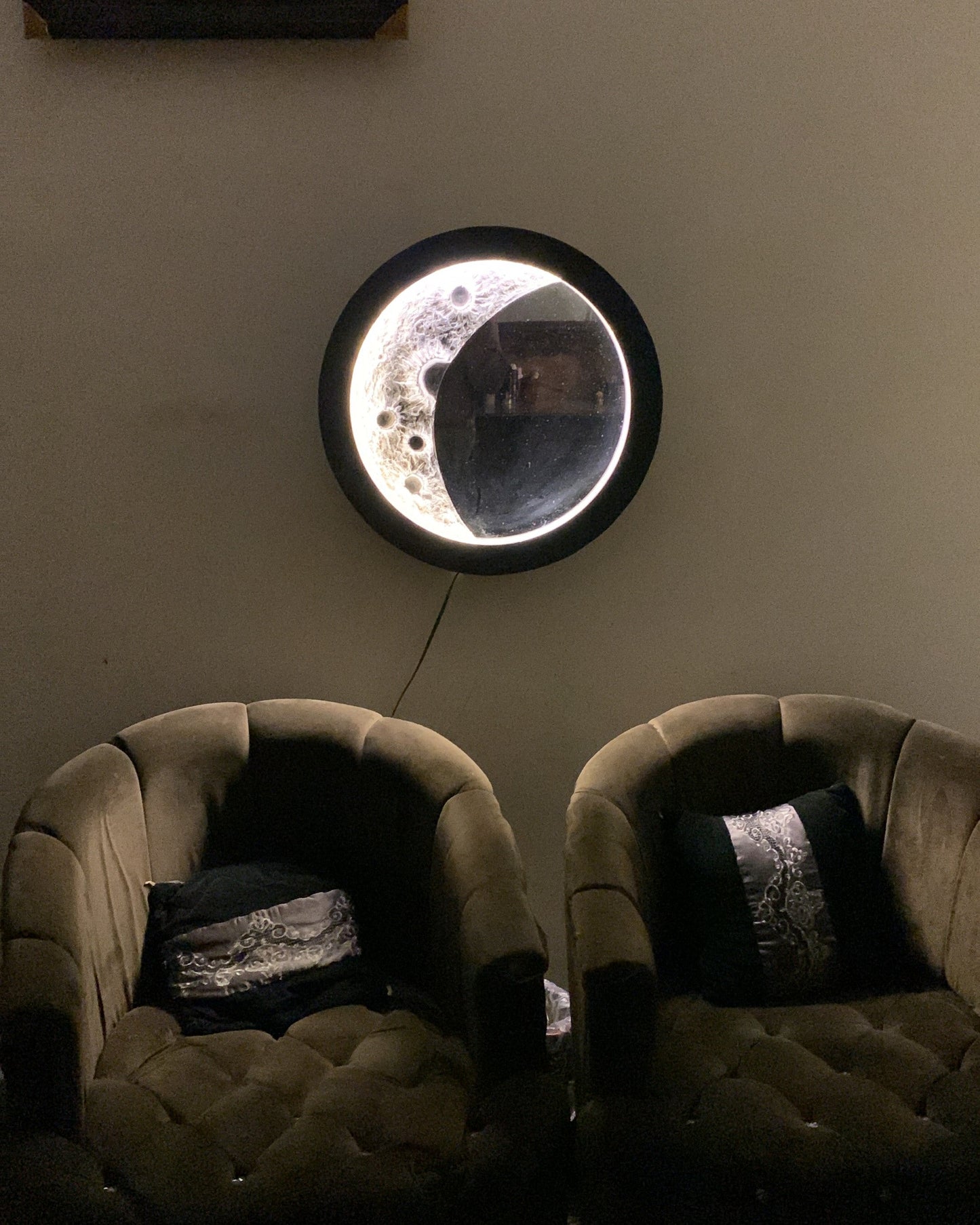 mirror 3D Moon Wall Light Wooden LED