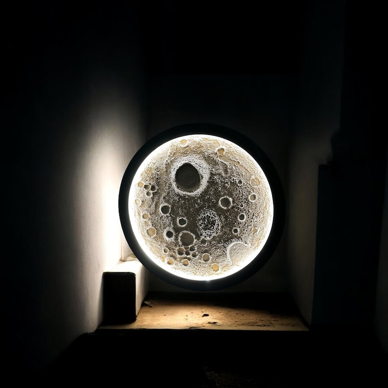 Premium 3D Moon Night Wall Light – Handmade Wooden LED Lamp for Room & Home Decor