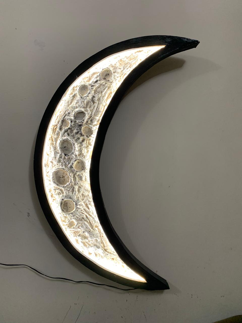 Premium Half Moon Night Wall Light – Handmade Wooden LED Lamp for Cozy Room & Home Décor