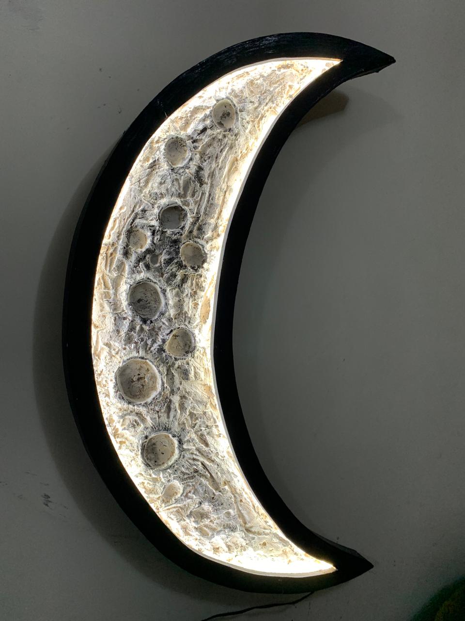 Premium Half Moon Night Wall Light – Handmade Wooden LED Lamp for Cozy Room & Home Décor