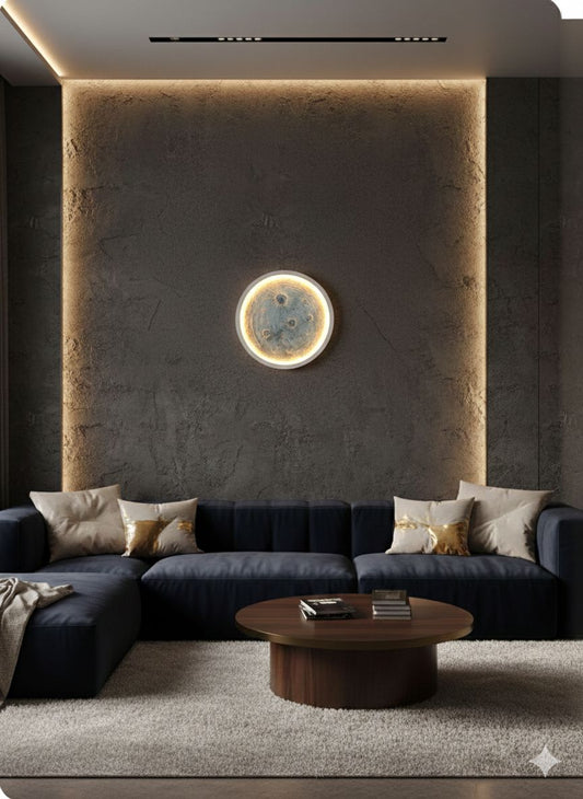 SZDEKOR 3D Textured Moon Wall Lamp – Realistic Handmade LED Infinity Light for Luxury Home Decor