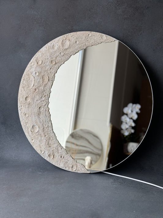 mirror 3D Moon Wall Light – Wooden LED Night Lamp for Home Decor