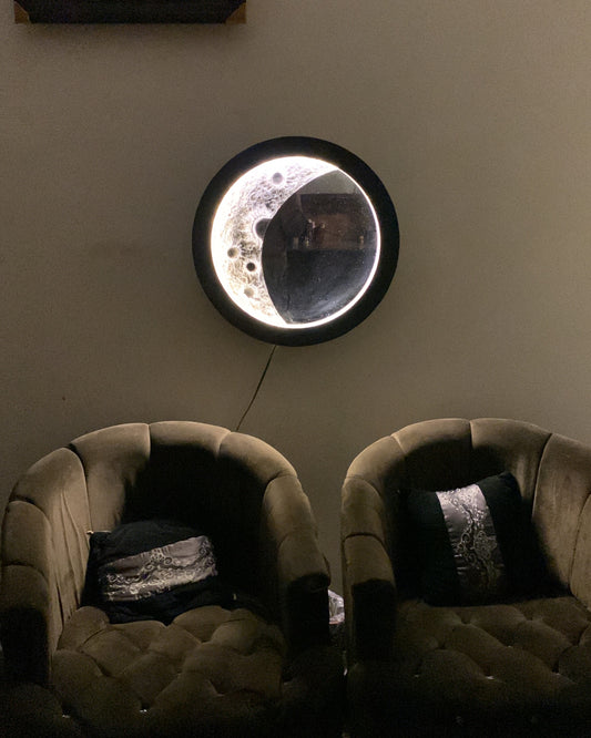 mirror 3D Moon Wall Light – Wooden LED Night Lamp for Home Decor