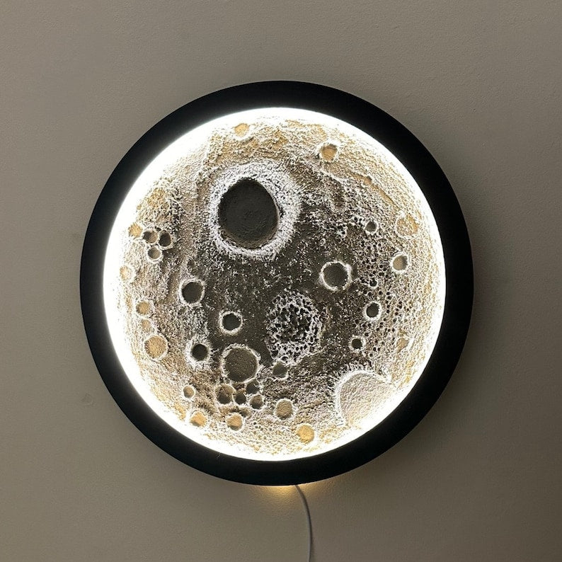 Premium 3D Moon Night Wall Light – Handmade Wooden LED Lamp for Room & Home Decor