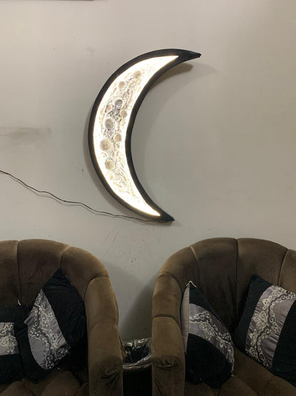 Premium Half Moon Night Wall Light  Handmade Wooden