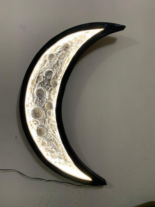 Premium Half Moon Night Wall Light – Handmade Wooden LED Lamp for Cozy Room & Home Décor