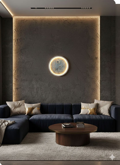 SZDEKOR 3D Textured Moon Wall Lamp – Realistic Handmade LED Infinity Light for Luxury Home Decor