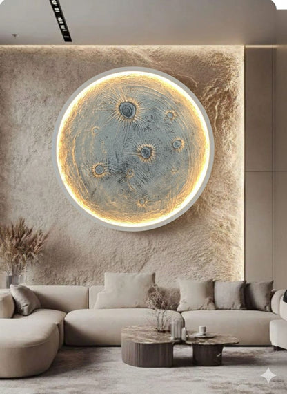 SZDEKOR 3D Textured Moon Wall Lamp – Realistic Handmade LED Infinity Light for Luxury Home Decor
