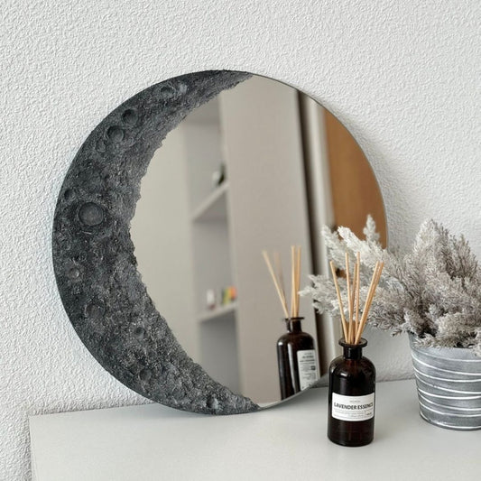 mirror 3D Moon Wall Light – Wooden LED Night Lamp for Home Decor